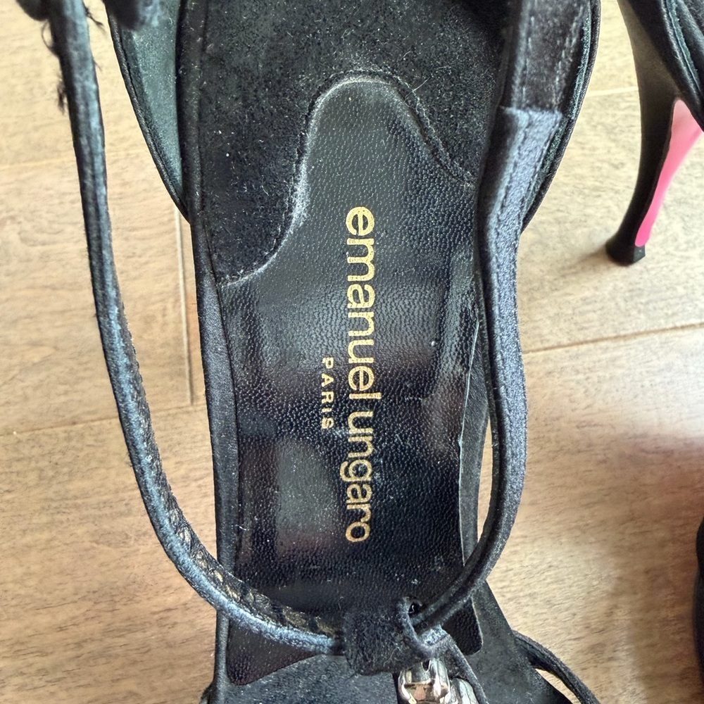 Emanuel Ungaro Black Satin Heels size 8.5 - Picture 2 of 6